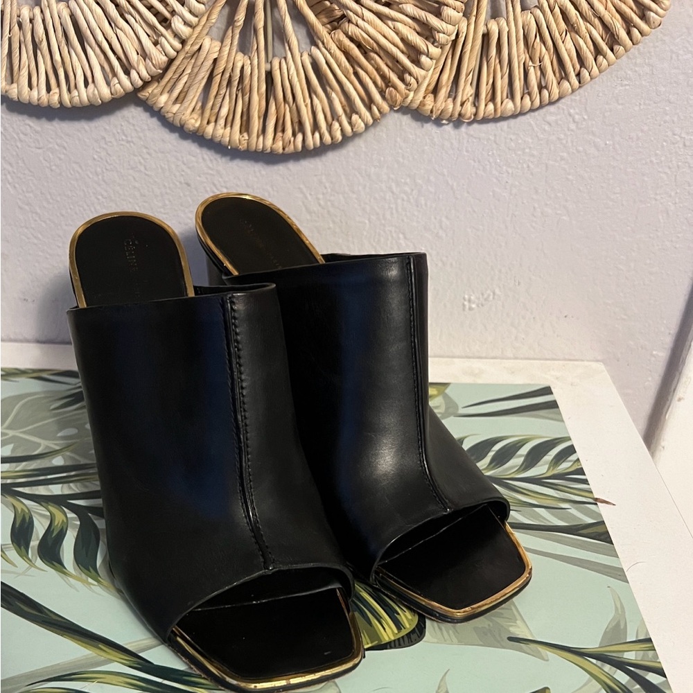 Celine Black Leather Open-Toe Mules